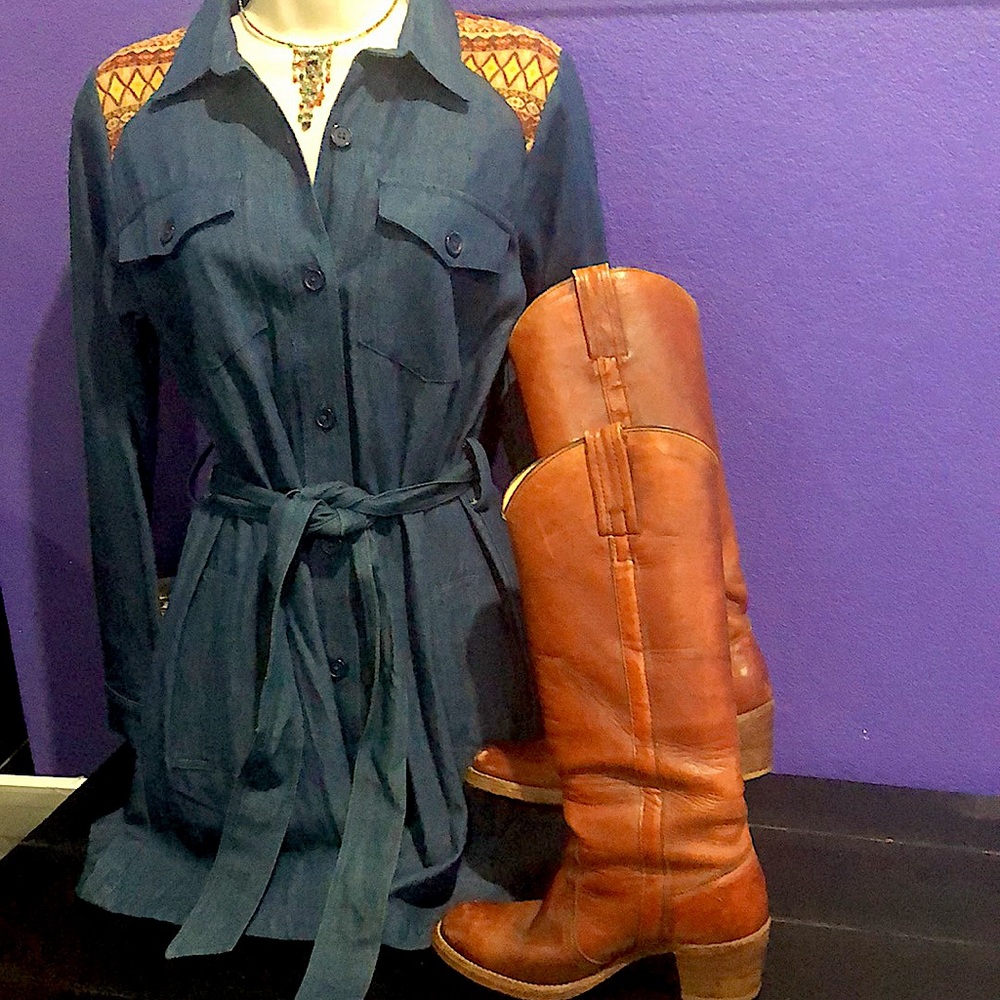 Flying Tomato Denim Aztec Shirtdress with Belt - Picture 11 of 15